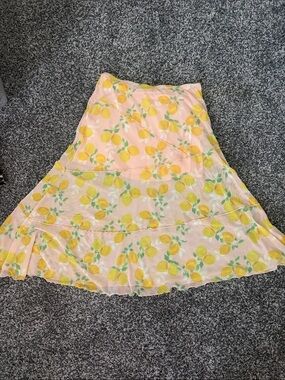See You Monday Pink Lemon-Print A-Line Tiered Skirt
